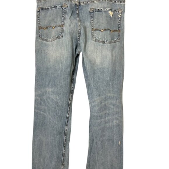American Eagle Distressed Blue Denim Jeans-5 Pocket-Size 38x32-Zip & Button Fly - Picture 2 of 9